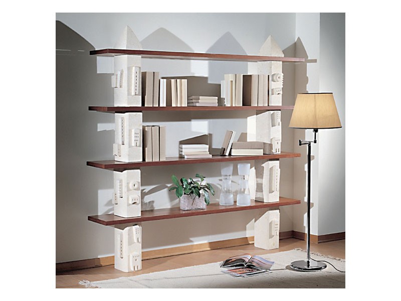 Gaia Bookcase, Estantería modular de piedra, estantes de vidrio o madera