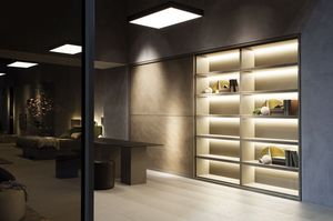 Moody muebles abiertos, Mueble para librera con puerta corredera, con luces