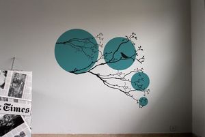 SPRING Black-Turquoise, Etiqueta de la pared con los granos y ramas, mobiliario