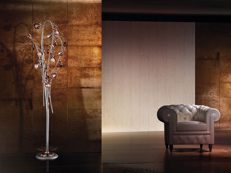 Ametista floor lamp, Lámpara de pie moderna con difusores crujido vidrio soplado