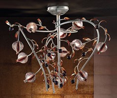 Ametista hanging lamp, Acabado color platino Chandelier, vidrio soplado crujido