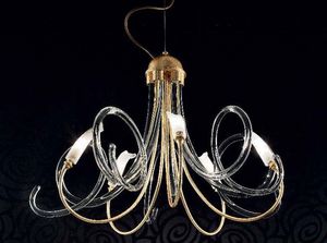 Chic chandelier, Lámpara en estructura metálica, espirales en cristal de Murano
