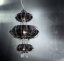 Full Moon chandelier, Lámpara con colgantes de Swarovski y perlas de cristal
