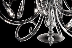 Vanity hanging lamp, Araña suspendida en latón y cristal cromado