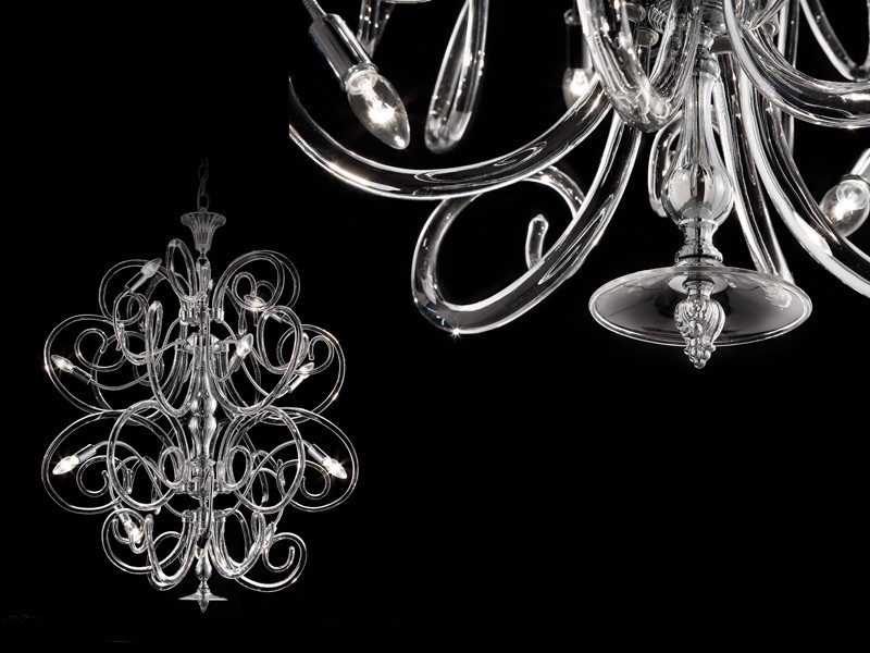 Vanity hanging lamp, Araña suspendida en latón y cristal cromado