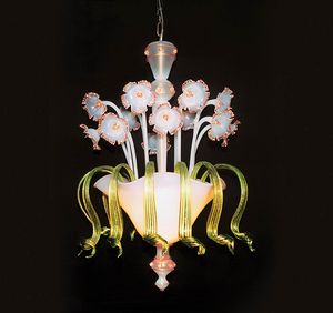 Art. VO 69/S/6, Lmpara de suspensin con adornos florales de vidrio.