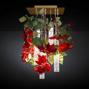 Flower Power Poinsettia, Araa con flores artificiales y bastones de cristal de Murano.