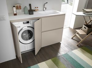 Lime Wash comp.05, Gabinete compacto para lavadero, con compartimento para lavadora