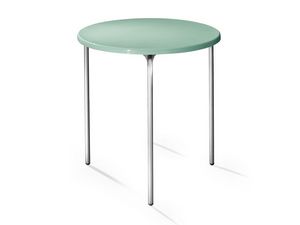 Table  72 cod. 01, Mesa redonda, tapa en polipropileno, patas de aluminio
