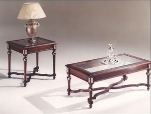 3045 TABLAS, Mesas rectangulares con tapa de cristal, de estilo clásico