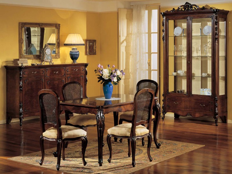 3085 TABLE, Mesa extensible rectangular, de estilo clásico de lujo, en madera de nogal