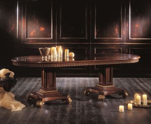 5508, Mesa extensible ovalada chapados en esencias de madera de nogal y fresno, para los comedores de estilo clsico