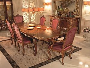 7508, Mesa rectangular extensible chapados con esencias de palo de rosa, amaranto y avorina, de habitaciones de estilo clsico