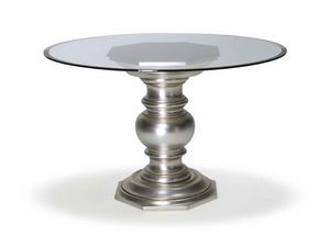 Art.137 dining table, Mesa con tapa redonda de vidrio, con estructura portante