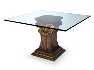 Art.528 dining table, Mesa con tapa de cristal y base de madera de haya, de estilo cl�sico