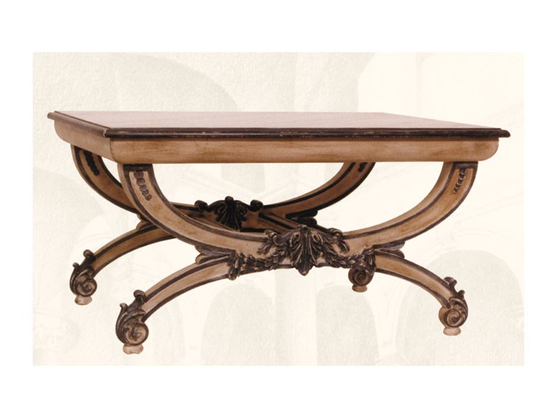 Coffe Table art. 308, Mesa de centro con tapa de madera tallados a mano