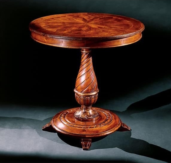 Complements side table 753, Mesa auxiliar redonda en madera tallada