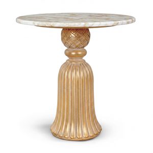 Mesa auxiliar 25-1006, Mesa auxiliar en madera acabado dorado, con tapa redonda de m�rmol