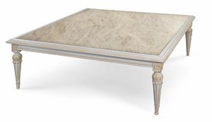 Mesa de centro 25-1005, Mesa de caf de madera, con tapa de mrmol cuadrado