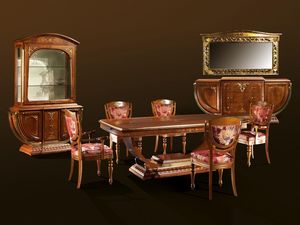 Table luxury Paris, Mesa de estilo clsico en nogal, acabados en pan de oro