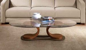 TL57 Mistral mesa pequea, Mesa para sala central, en madera de nogal, con tapa de cristal