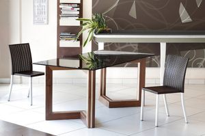 Elle, Mesa de madera con tapa de cristal, para los comedores