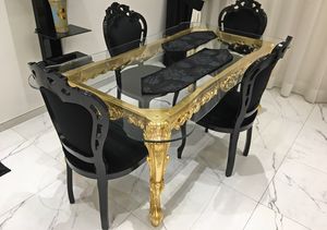 Royal, Mesa de comedor barroca, con tapa de cristal