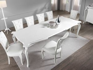 Chanel mesa rectangular, Mesa de comedor extensible, decorada a mano.