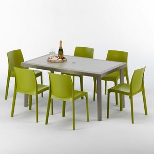 Set arredo tavolo e sedie pranzo cena esterno  S7050SETJ6, Mesa rectangular en ratn, elegante y duradera