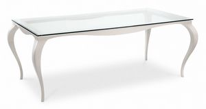 Raffaello 2 tabla, Mesa con patas de aluminio, tapa en vidrio transparente