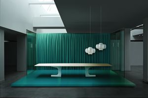 Niemeyer meeting table, Gran mesa para sala de reuniones, base de metal, de madera arriba