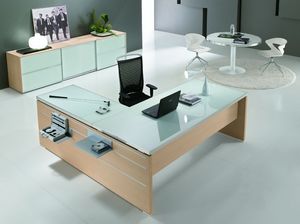 Odeon comp.6, Mesa con tapa de cristal ideal para la oficina ejecutiva