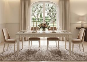 Art. 1016V2/T, Mesa de comedor extensible, acabado lacado blanco.