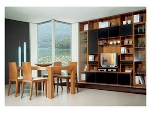 Living room 2, Mesa de madera con extensin, estantera modular con soporte tv, para el equipamiento de la sala de estar
