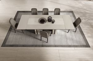 PERLA tavolo 2 allunghe, Mesa de comedor con tapa de cer�mica Travertino.