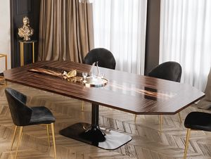 Flave mesa, Mesa con tapa de �bano, con decoraci�n art�stica.