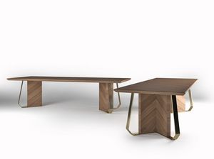Intrigue mesa, Mesa de madera chapada con acabados metlicos