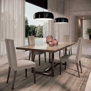 LINEA mesa, Mesa de comedor con base de metal y tapa rectangular
