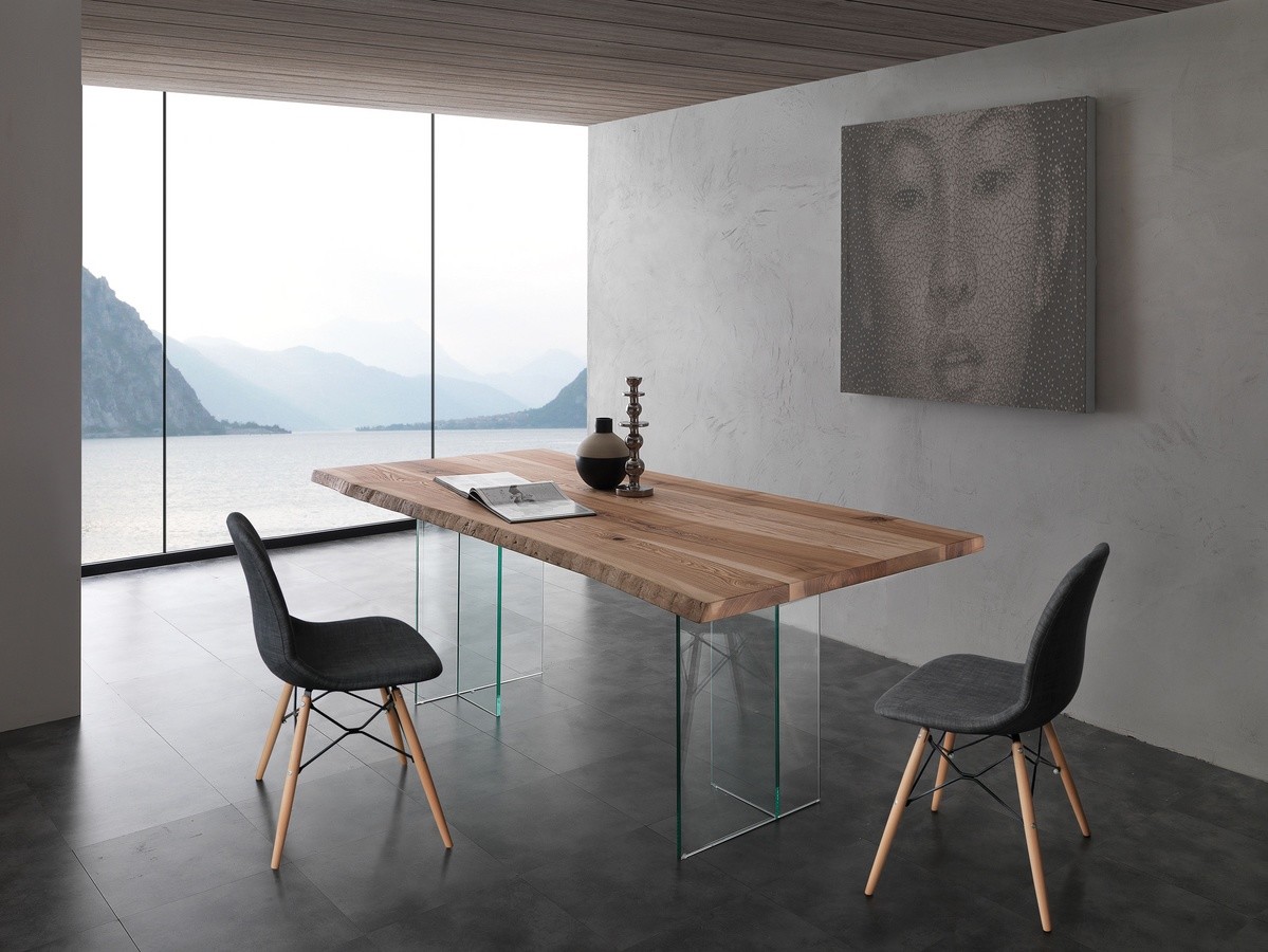 Mesa de comedor de cristal, moderna mesa de comedor rectangular con tapa de  vidrio templado transparente y patas de acero inoxidable X-Design, mesa de