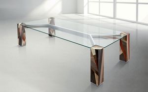 ORFEO R3.0, Tabl madera maciza, tapa de cristal rectangular