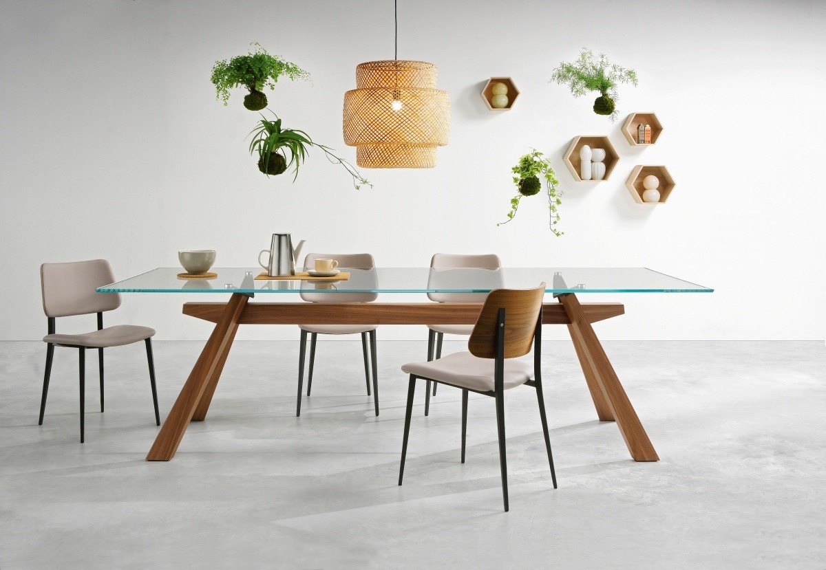ventaja Ausencia Comparable Mesa de comedor con estructura de madera y la parte superior de cristal |  IDFdesign