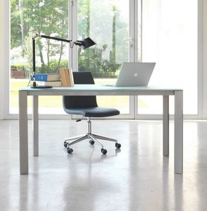 dl80 lugano, Mesa escritorio de aluminio con tapa de cristal