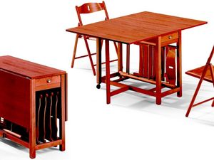 Fred table, 189EVF chair, Mesa plegable, con alojamiento para sillas, ahorro de espacio