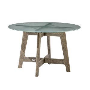 Bhumi 04K8, Mesa de exterior en teca, con tapa redonda de cristal.