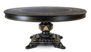 Mesa 25-1050, Elegante mesa redonda de estilo cl�sico, con incrustaciones decorativas.