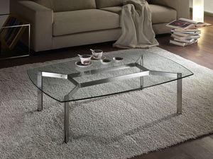 Haiti coffee table, Mesa de centro rectangular de vidrio para salas de estar, esquinas redondeadas