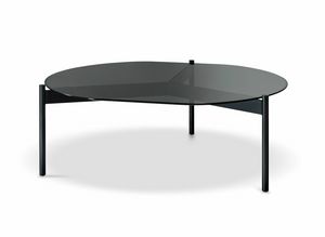 Johnson mesa de centro redonda, Mesa de centro con tapa redonda de cristal ahumado