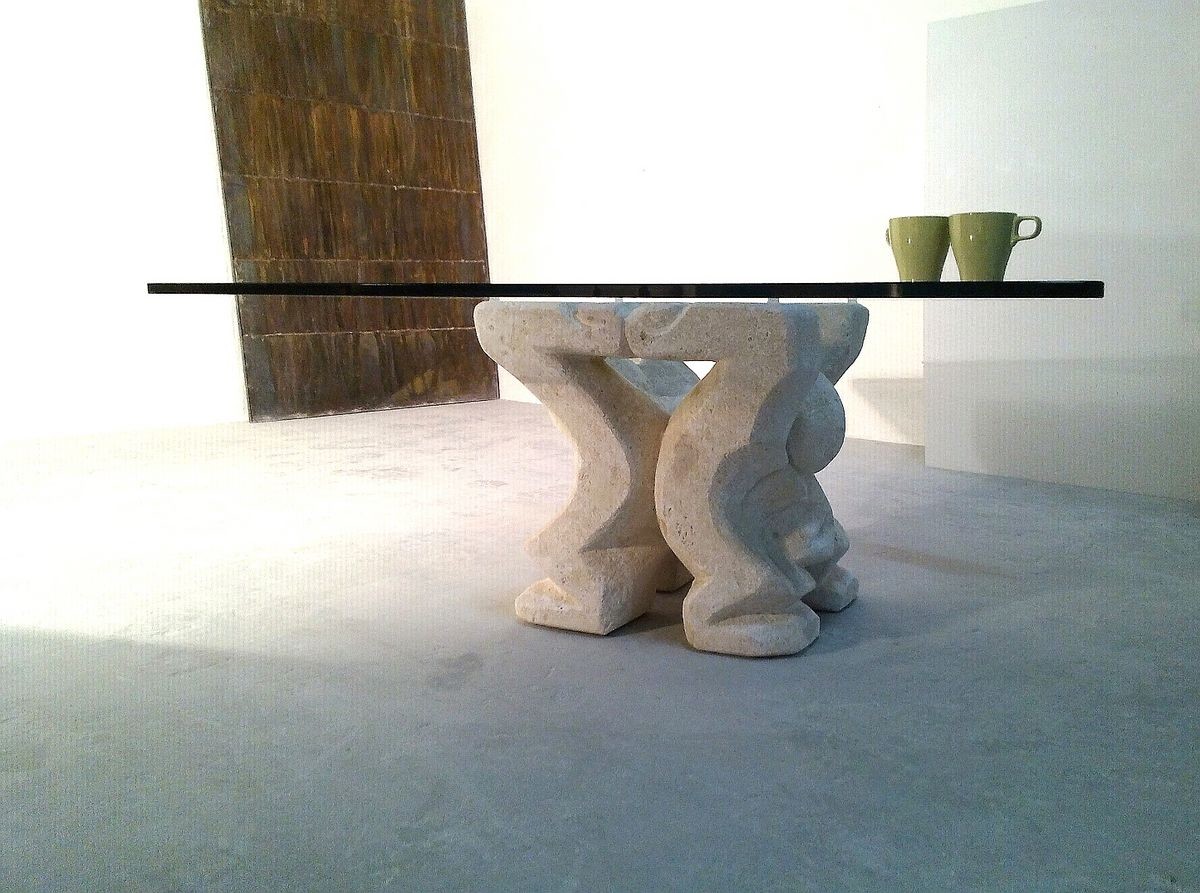Omini mesa de centro, Mesa de centro para el hogar o la oficina, con el pilar de piedra