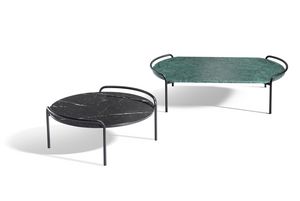 Pompon, Mesa auxiliar de metal con sobre rectangular o redondo de m�rmol