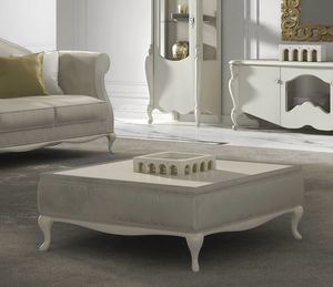 Smeraldo Art. C22708, Mesa de centro tapizada, con base de madera lacada